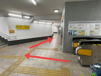 ①改札を出ましたら、右へ進み、南出口からお出ください。